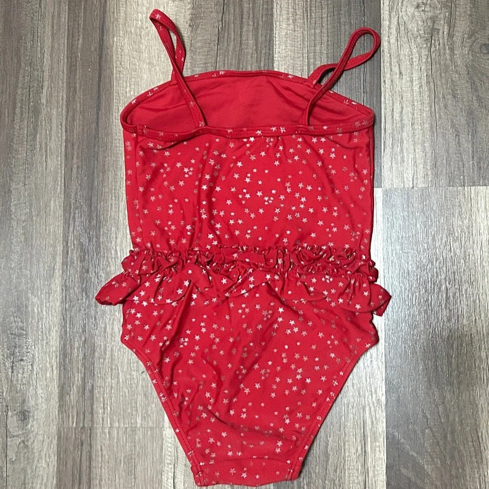Old Navy Girls Swimsuit 4T Red Star Ruffle One Piece Toddler Summer Beachwear